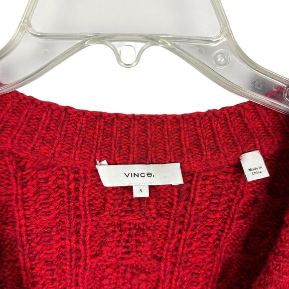 Vince Red Cable Knit Long Sleeve V Neck Long Sleeve Merino Wool Sweater S - Picture 4 of 6